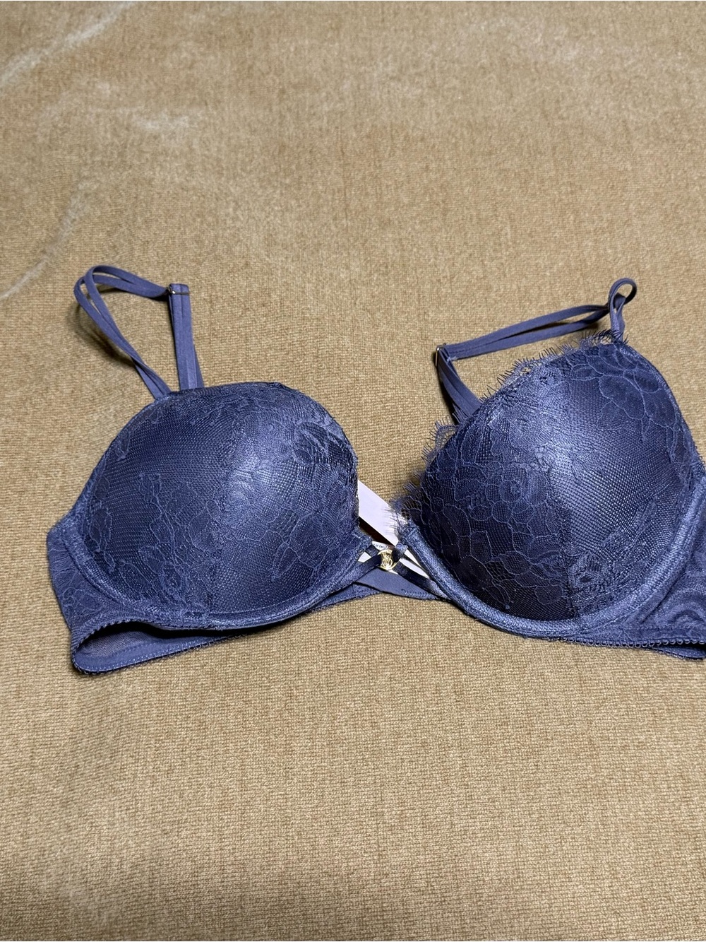 Victoria's Secret Navy Lace Push-Up Bra with Floral Overlay